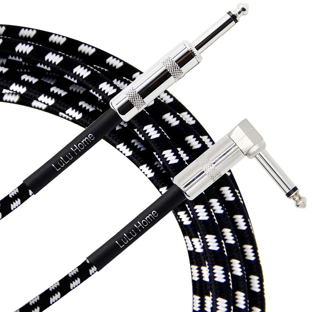 Lulu Home 10 Feet Guitar Cable, Professional Instrument Cable, Straight 1/4" TS to Right Angle 1/4" TS for Electric Guitar, Bass, Pro Audio, Black-White