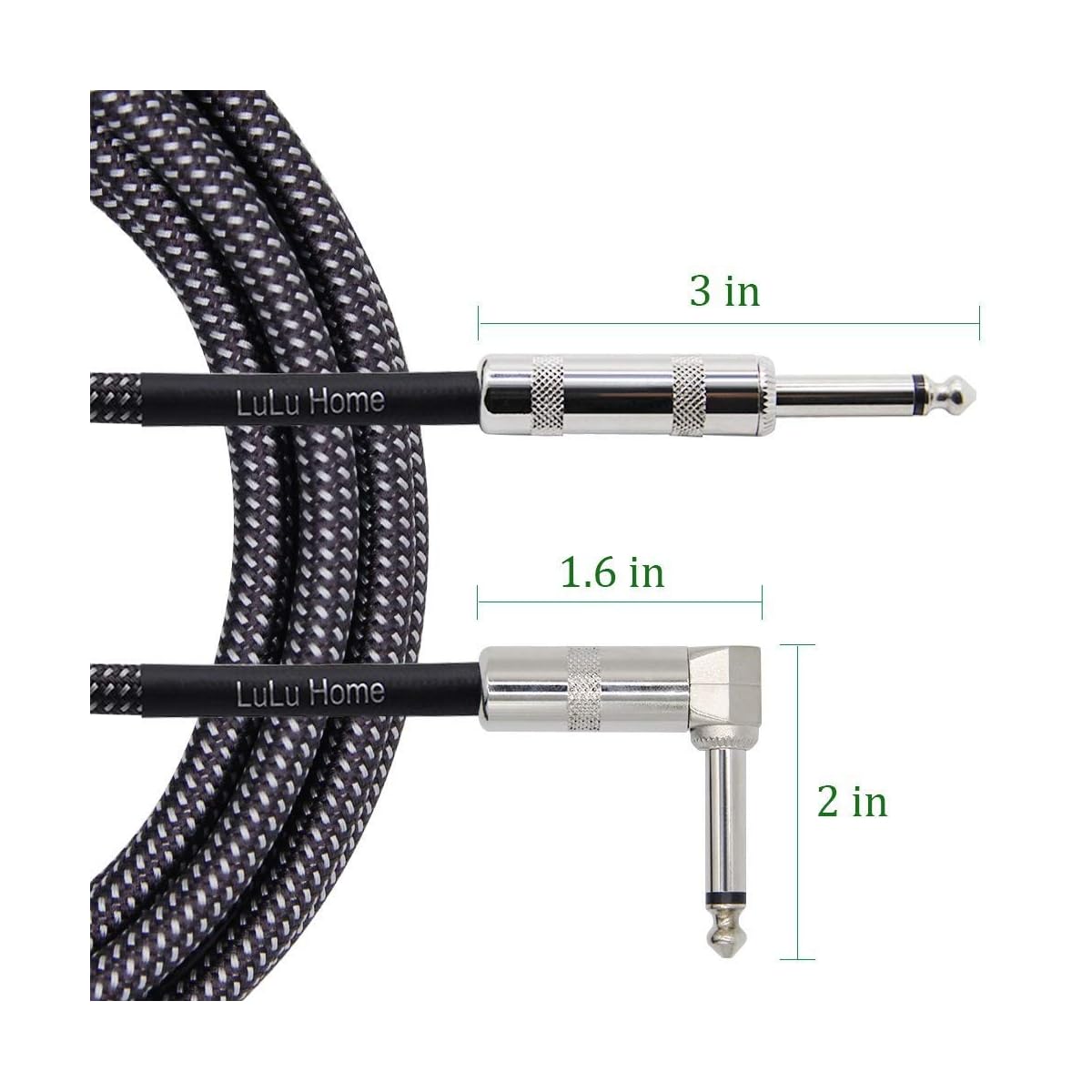 Lulu Home 20 Feet Guitar Cable, Professional Instrument Cable, Straight 1/4" TS to Right Angle 1/4" TS for Electric Guitar, Bass, Pro Audio, Grey-White - imagem de detalhe 2