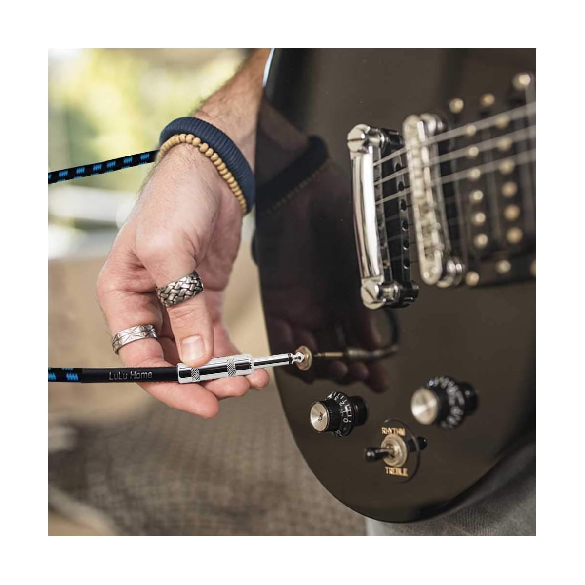 Lulu Home 10 Feet Guitar Cable, Professional Instrument Cable, Straight 1/4" TS to Right Angle 1/4" TS for Electric Guitar, Bass, Pro Audio, Black-Blue - imagen de detalle 4
