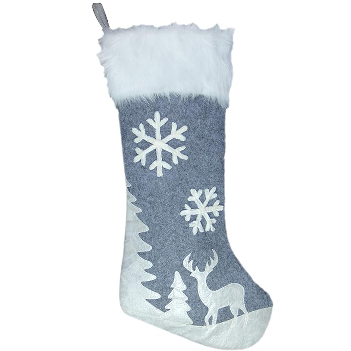 Lulu Home Christmas Stockings, 20 Inches Large Luxury Flannel Reindeer and Snowflake Stockings for Christmas Holiday Party Decorations One Piece