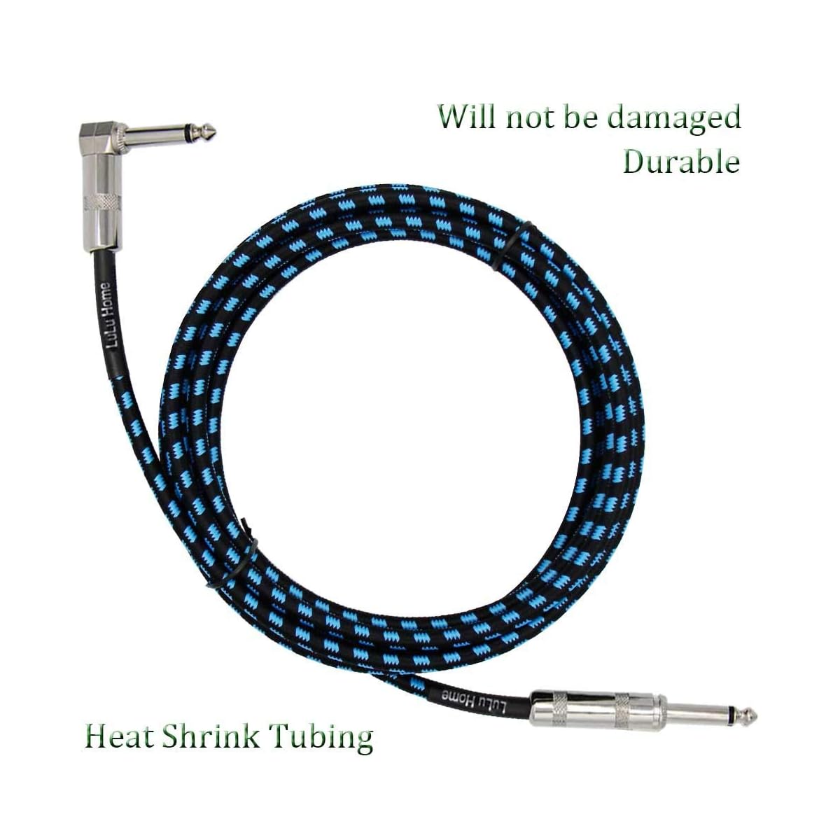Lulu Home 10 Feet Guitar Cable, Professional Instrument Cable, Straight 1/4" TS to Right Angle 1/4" TS for Electric Guitar, Bass, Pro Audio, Black-Blue - imagen de detalle 3