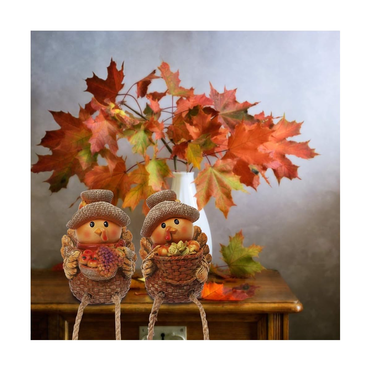 Lulu Home Thanksgiving Fireplace Decorations, Set of 2 Resin Turkey Figurine, Thanksgiving Shelf Sitters, Harvest Shelf Sitters with Dangling Legs, Fall Decor Home and Kitchen Autumn Displays - imagem de detalhe 2