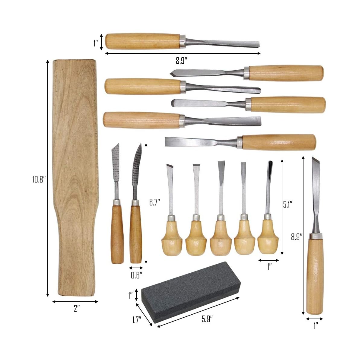 Lulu Home Wood Carving Tools, 16PCS Professional Carving Knife Tool Set for Woodworking Premium Wood Handle with Chisel Gouge Whetstones - imagen de detalle 1