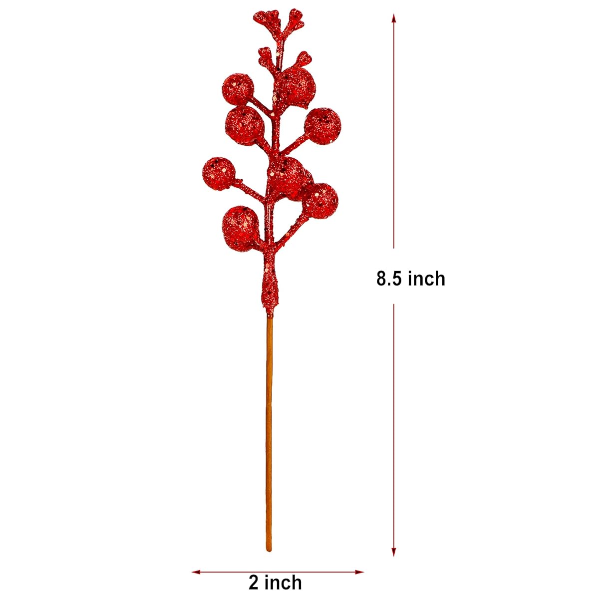 Lulu Home 24 Pieces Christmas Artificial Red Berry Branches, 8.5" L Holly Berries Stem Picks for Xmas Gift DIY Crafts Christmas Tree Wreath Garland Decorations, 12 Glittered + 12 Natural Looked - imagem de detalhe 1