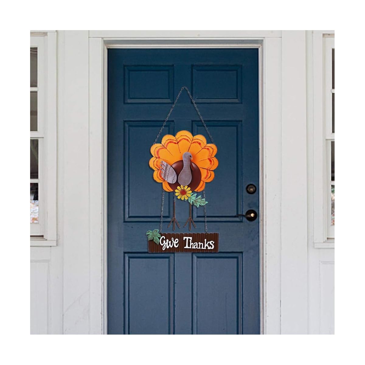 Lulu Home Thanksgiving Decoration, Metal Turkey Hanging Decor with Give Thanks Sign, Fall Front Door Welcome sign, Indoor Outdoor Durable Turkey Decorative - imagen de detalle 6