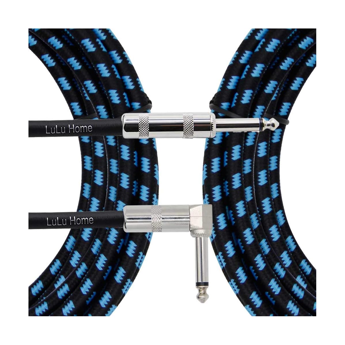 Lulu Home 10 Feet Guitar Cable, Professional Instrument Cable, Straight 1/4" TS to Right Angle 1/4" TS for Electric Guitar, Bass, Pro Audio, Black-Blue - imagen de detalle 2