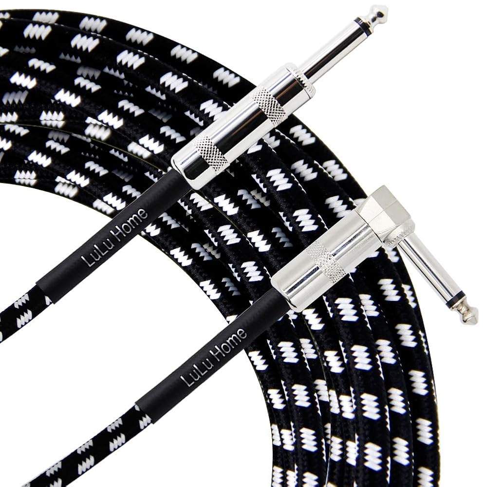 Lulu Home 20 Feet Guitar Cable, Professional Instrument Cable, Straight 1/4" TS to Right Angle 1/4" TS for Electric Guitar, Bass, Pro Audio, Black-White