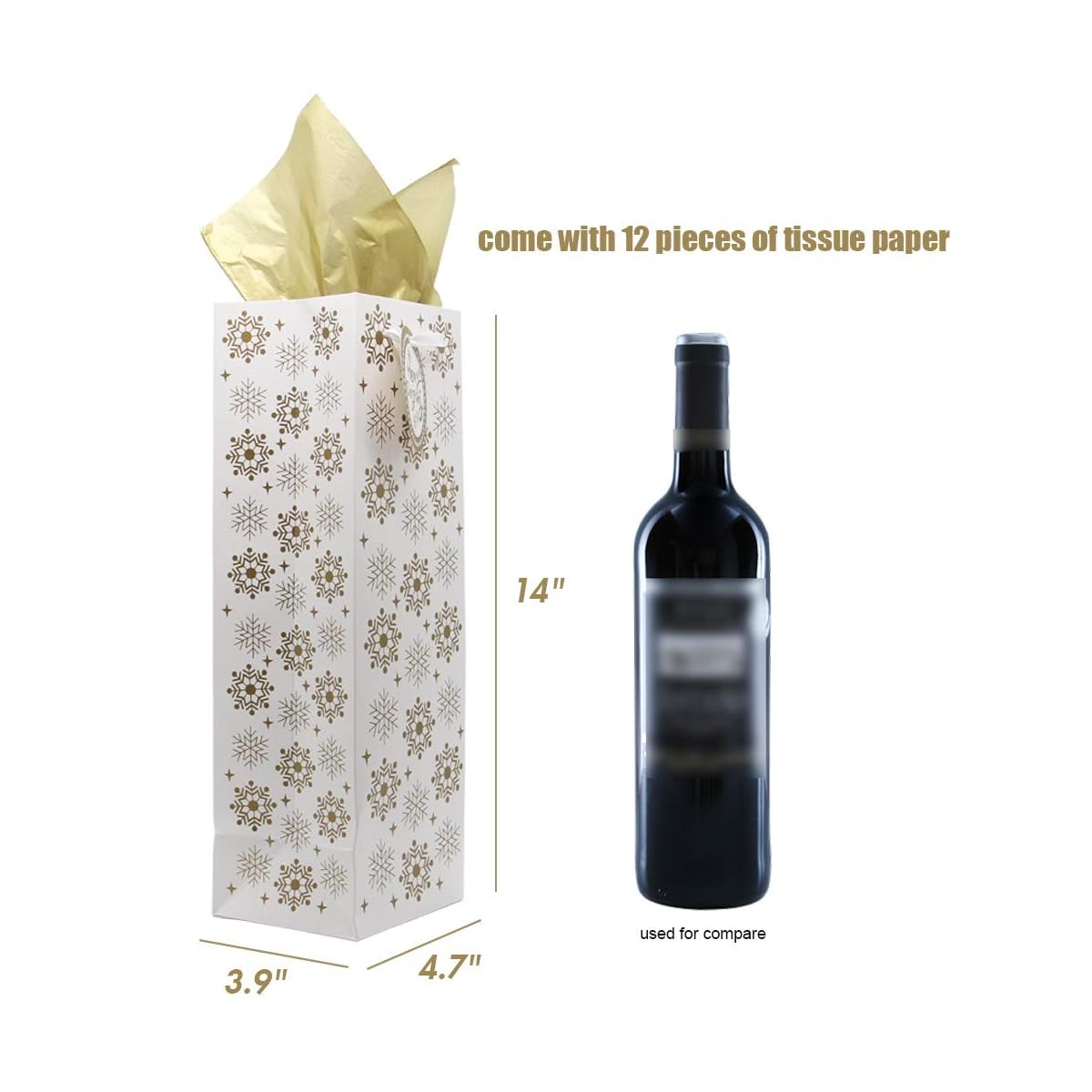 Lulu Home 12 Pcs Golden Bottle Gift Bags with Tissue Paper, Heavy Duty Xmas Bottle Cover with Tags for Holiday Decoration, Party Favors - imagen de detalle 1