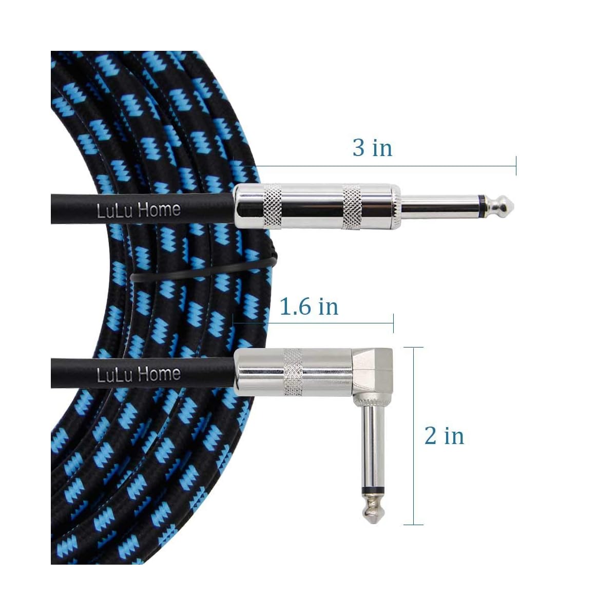 Lulu Home 20 Feet Guitar Cable, Professional Instrument Cable, Straight 1/4" TS to Right Angle 1/4" TS for Electric Guitar, Bass, Pro Audio, Black-Blue - imagen de detalle 1
