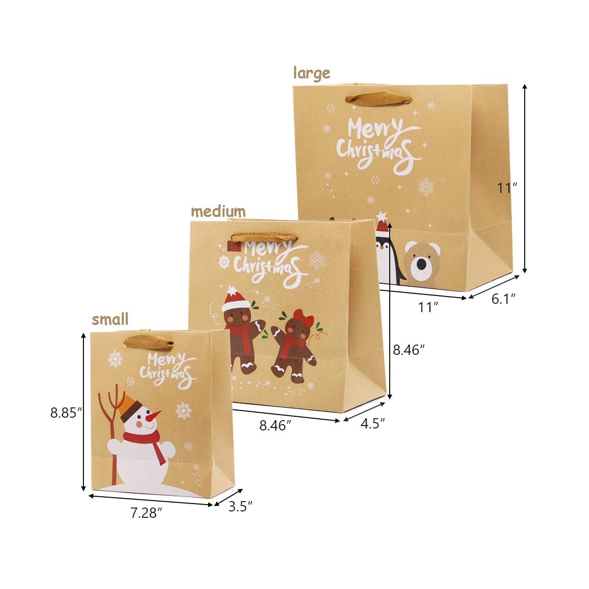 Lulu Home Christmas Gift Bags with Handle, 24 Pieces Kraft Bags with Assorted Christmas Prints, Xmas Gift Bags Large, Medium and Small for Gifts Wrapping - imagem de detalhe 1