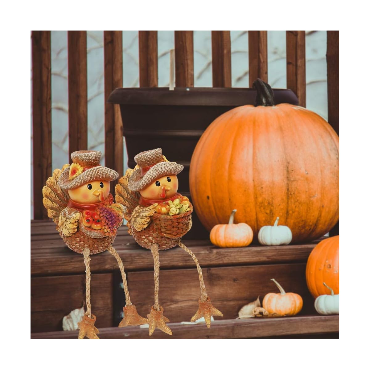 Lulu Home Thanksgiving Fireplace Decorations, Set of 2 Resin Turkey Figurine, Thanksgiving Shelf Sitters, Harvest Shelf Sitters with Dangling Legs, Fall Decor Home and Kitchen Autumn Displays - imagem de detalhe 5
