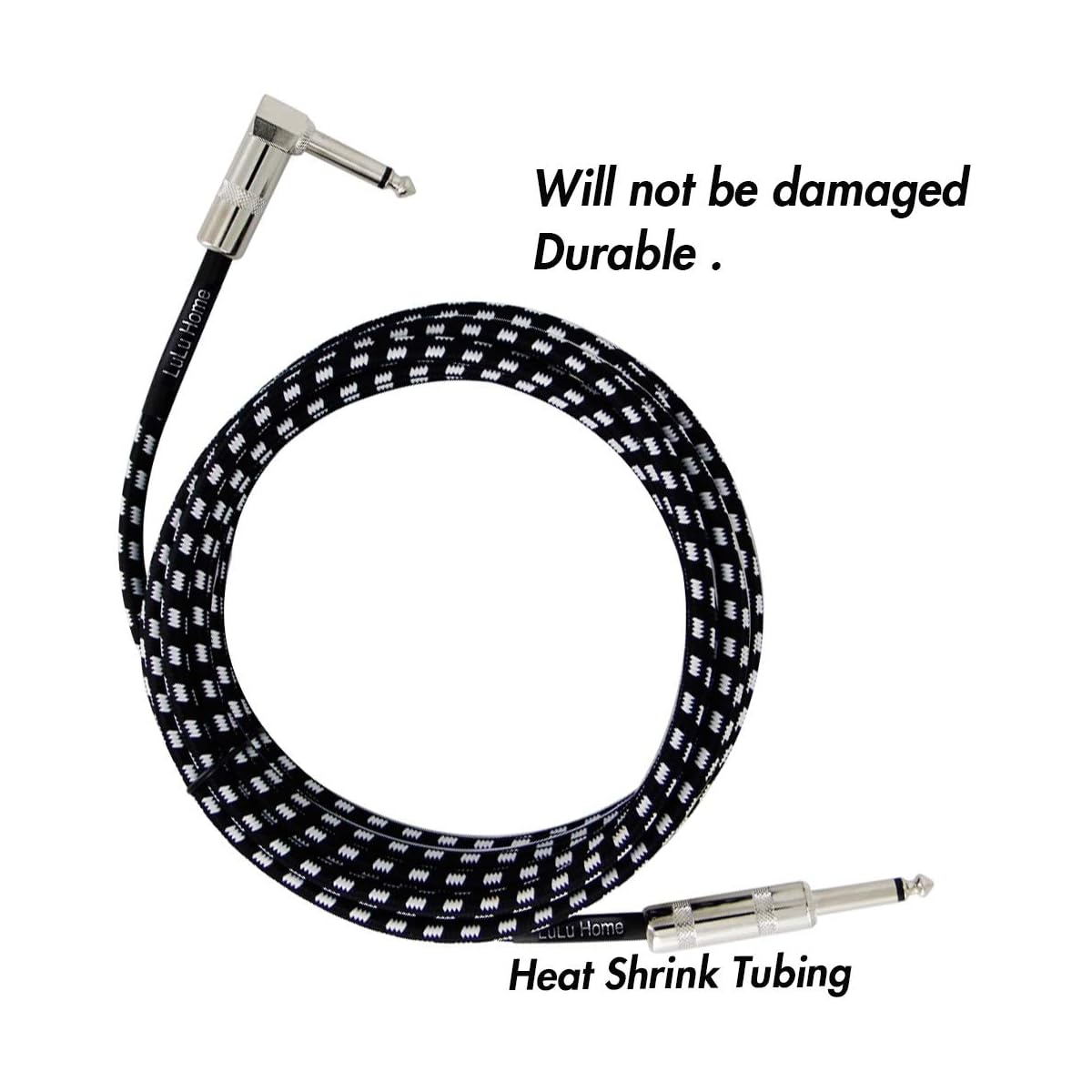 Lulu Home 20 Feet Guitar Cable, Professional Instrument Cable, Straight 1/4" TS to Right Angle 1/4" TS for Electric Guitar, Bass, Pro Audio, Black-White - imagem de detalhe 2