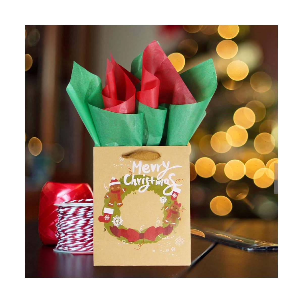 Lulu Home 180 Sheets Christmas Tissue Paper, Assorted Colors(White, Green, Red) Premium Quality Tissue Gift Wrapping Paper Crafts - imagem de detalhe 2