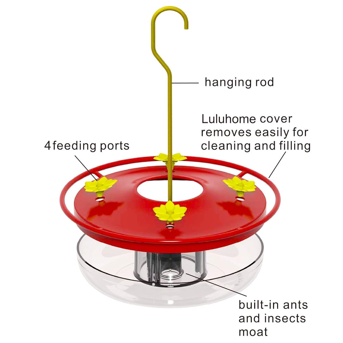 Lulu Home Hummingbird Feeder, 12 Ounce Bird Flower Feeders with 4 Feeding Stations for Outside - imagem de detalhe 2