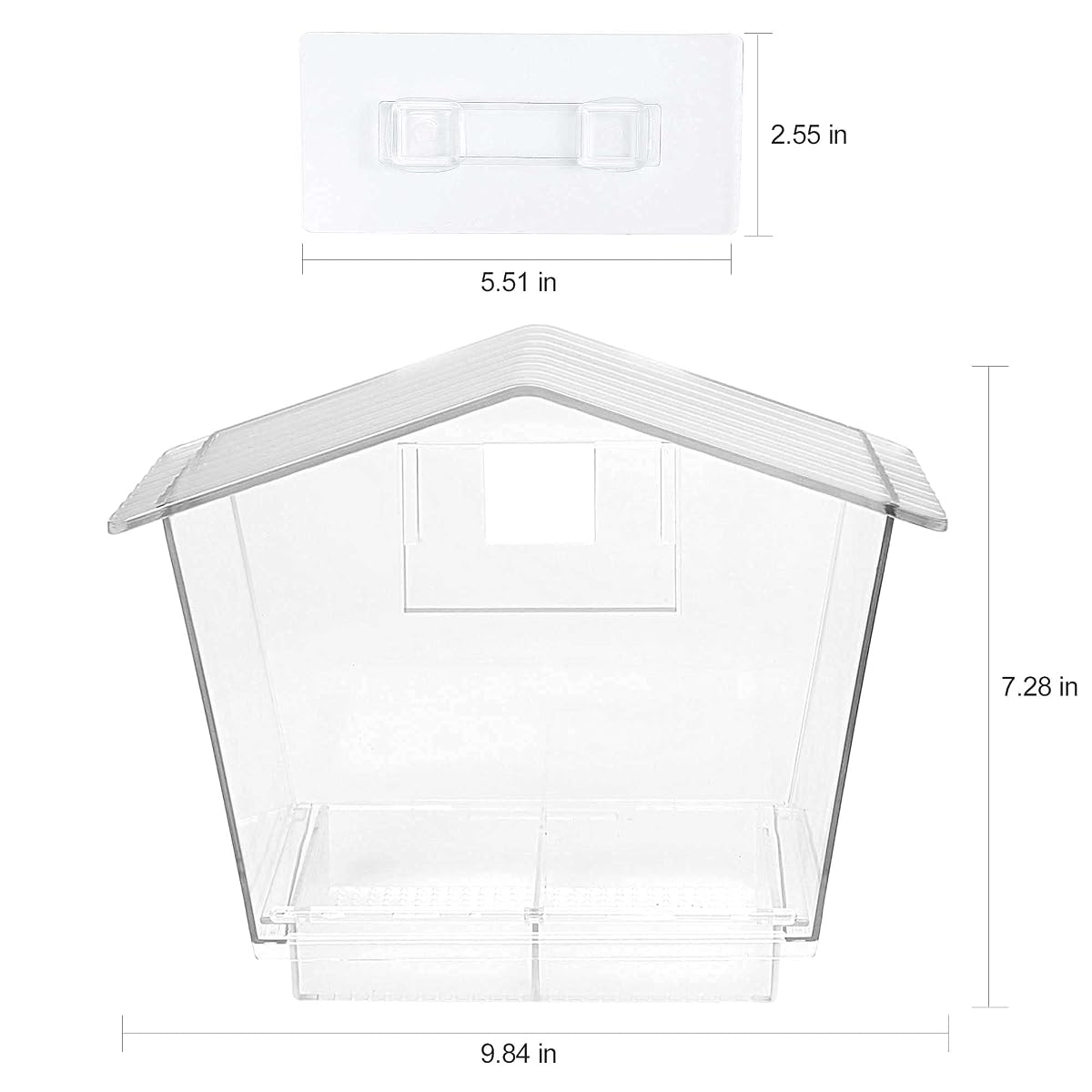 Window Bird Feeder, 10 X 7 X 5 Inch Clear Acrylic House Window Mount Bird Seed Feeder with Removable Sliding Tray and Drain Holes for Cardinal Bird Outside - 细节图 2