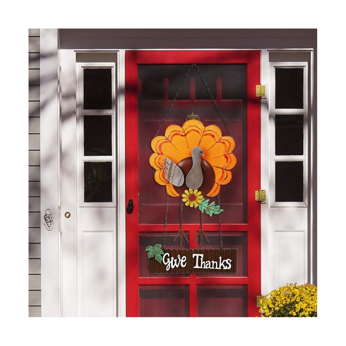 Lulu Home Thanksgiving Decoration, Metal Turkey Hanging Decor with Give Thanks Sign, Fall Front Door Welcome sign, Indoor Outdoor Durable Turkey Decorative - imagen de detalle 4