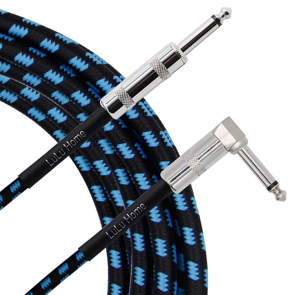 Lulu Home 10 Feet Guitar Cable, Professional Instrument Cable, Straight 1/4" TS to Right Angle 1/4" TS for Electric Guitar, Bass, Pro Audio, Black-Blue