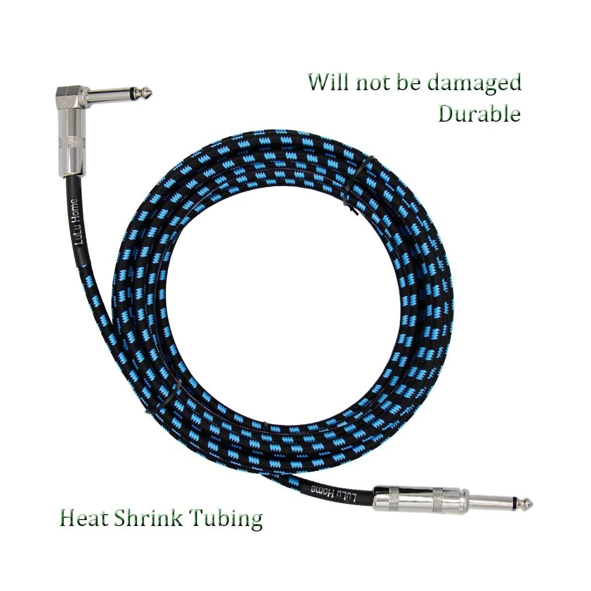 Lulu Home 20 Feet Guitar Cable, Professional Instrument Cable, Straight 1/4" TS to Right Angle 1/4" TS for Electric Guitar, Bass, Pro Audio, Black-Blue - imagen de detalle 3