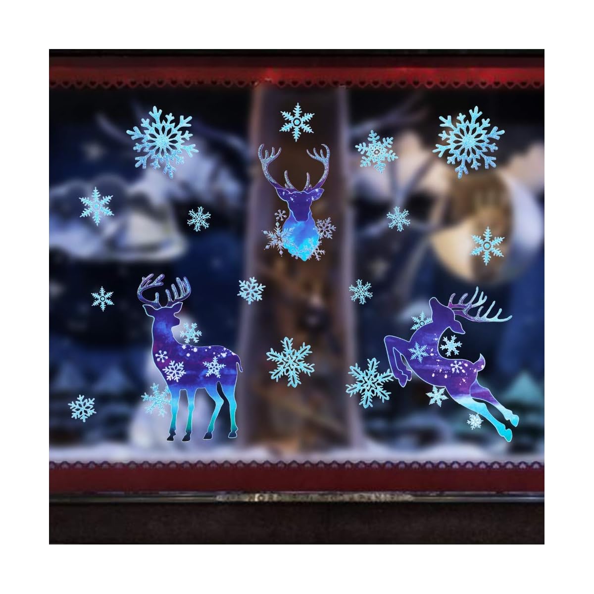 Lulu Home Christmas Decorations, 93 PCS Xmas Reindeer and Snowflake Window Stickers for Christmas, Christmas Window Clings with Shining Glitter Powder - imagen de detalle 1