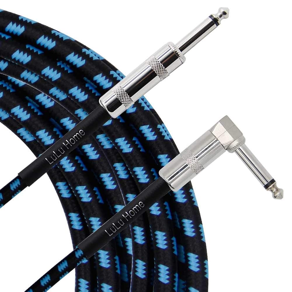 Lulu Home 20 Feet Guitar Cable, Professional Instrument Cable, Straight 1/4" TS to Right Angle 1/4" TS for Electric Guitar, Bass, Pro Audio, Black-Blue