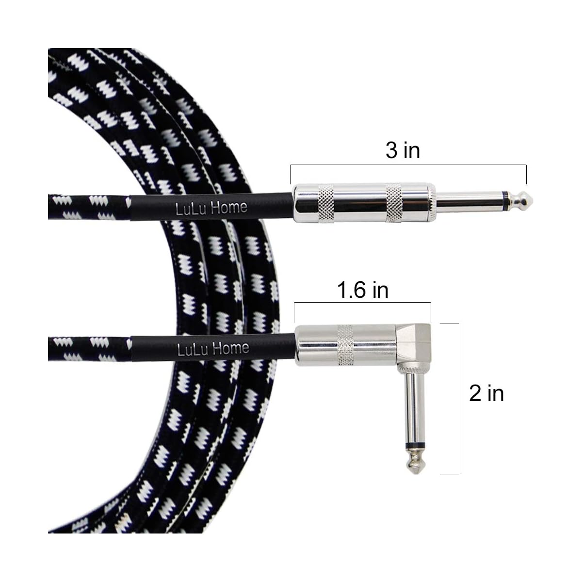 Lulu Home 10 Feet Guitar Cable, Professional Instrument Cable, Straight 1/4" TS to Right Angle 1/4" TS for Electric Guitar, Bass, Pro Audio, Black-White - imagen de detalle 1