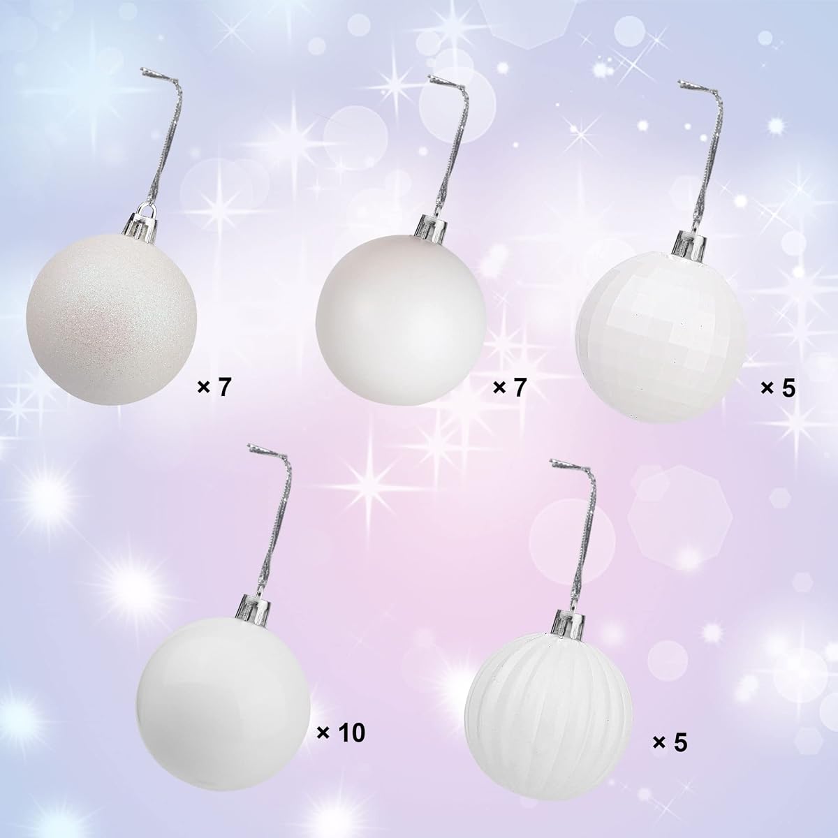 Lulu Home Christmas Ball Ornaments, 34 Ct 1.57" Pre-Strung Hanging Ornament Decorations, Xmas Shatterproof Plastic Balls for Holiday Party Wreath Garlands Trees, White - imagem de detalhe 1