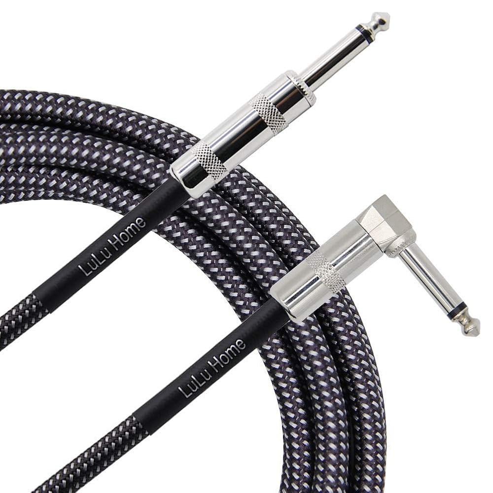 Lulu Home 20 Feet Guitar Cable, Professional Instrument Cable, Straight 1/4" TS to Right Angle 1/4" TS for Electric Guitar, Bass, Pro Audio, Grey-White