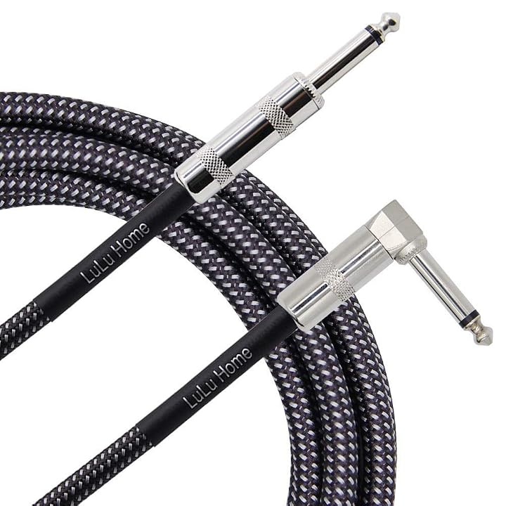 Lulu Home 20 Feet Guitar Cable, Professional Instrument Cable, Straight 1/4" TS to Right Angle 1/4" TS for Electric Guitar, Bass, Pro Audio, Grey-White