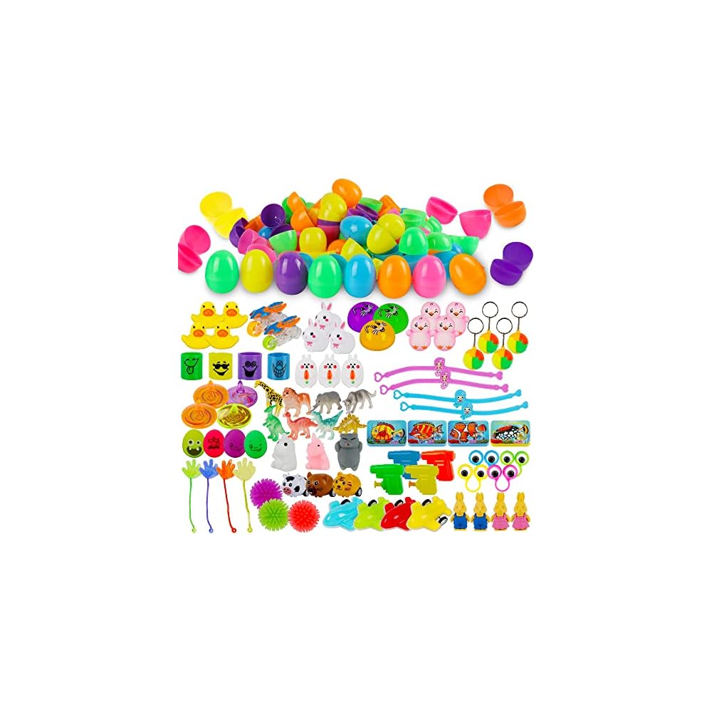Lulu Home Easter Eggs / Basket Filler Stuffers with Novelty Toys Inside for Easter Egg Hunt, Kids Game, Birthday Gifts, Party Favors, NOT Prefill ( 80 PCS )