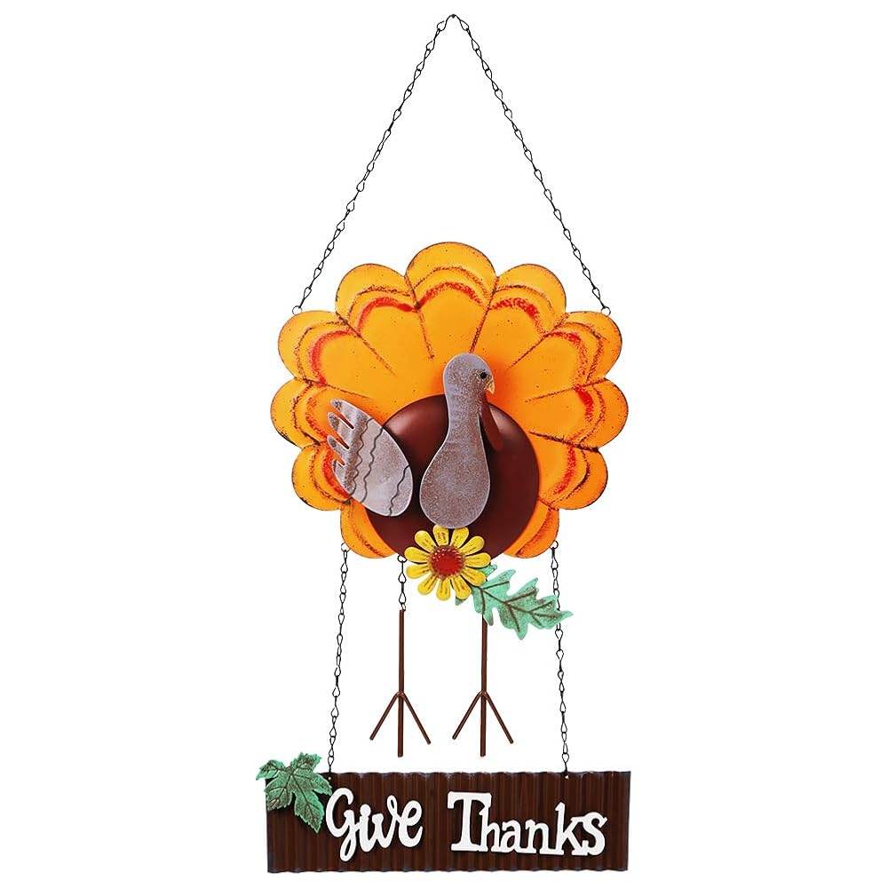 Lulu Home Thanksgiving Decoration, Metal Turkey Hanging Decor with Give Thanks Sign, Fall Front Door Welcome sign, Indoor Outdoor Durable Turkey Decorative