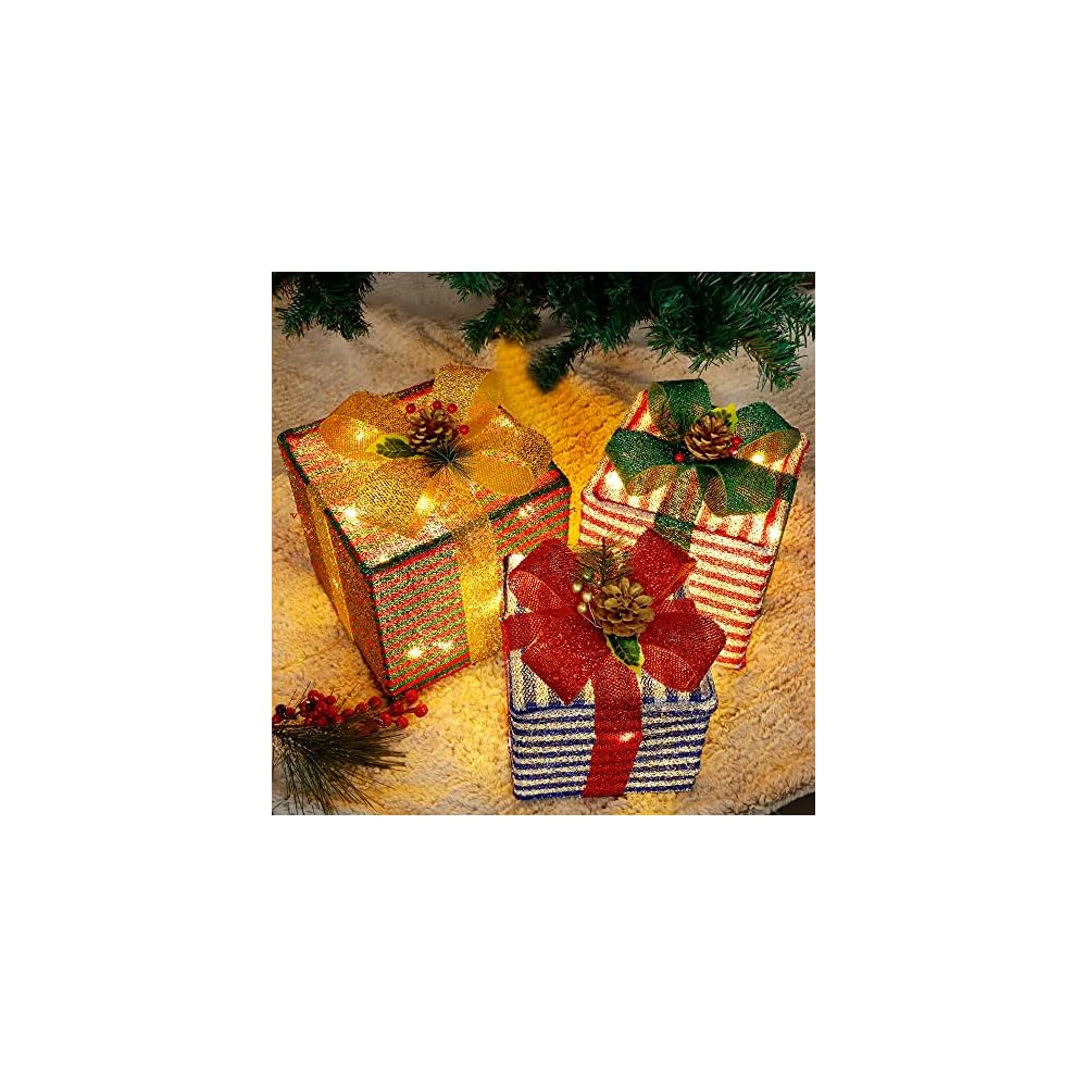 Lulu Home Christmas Lighted Boxes, 60 LED Light Up Collapsible Deocr Indoor Outdoor, Plug in Light Up Christmas Boxes Present Decorations Indoor Outdoor Yard