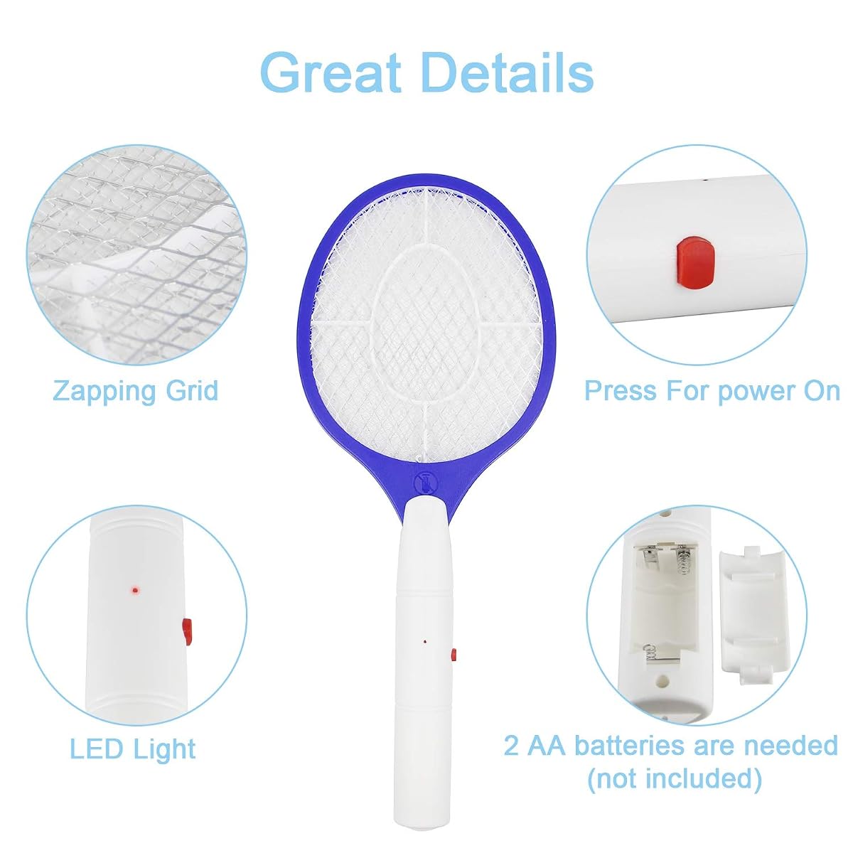 Lulu Home Electric Bug Zapper, Electric Fly Mosquito Swatter, Bug Zapper Racket Battery Powered, 2 Pack - detail image 2