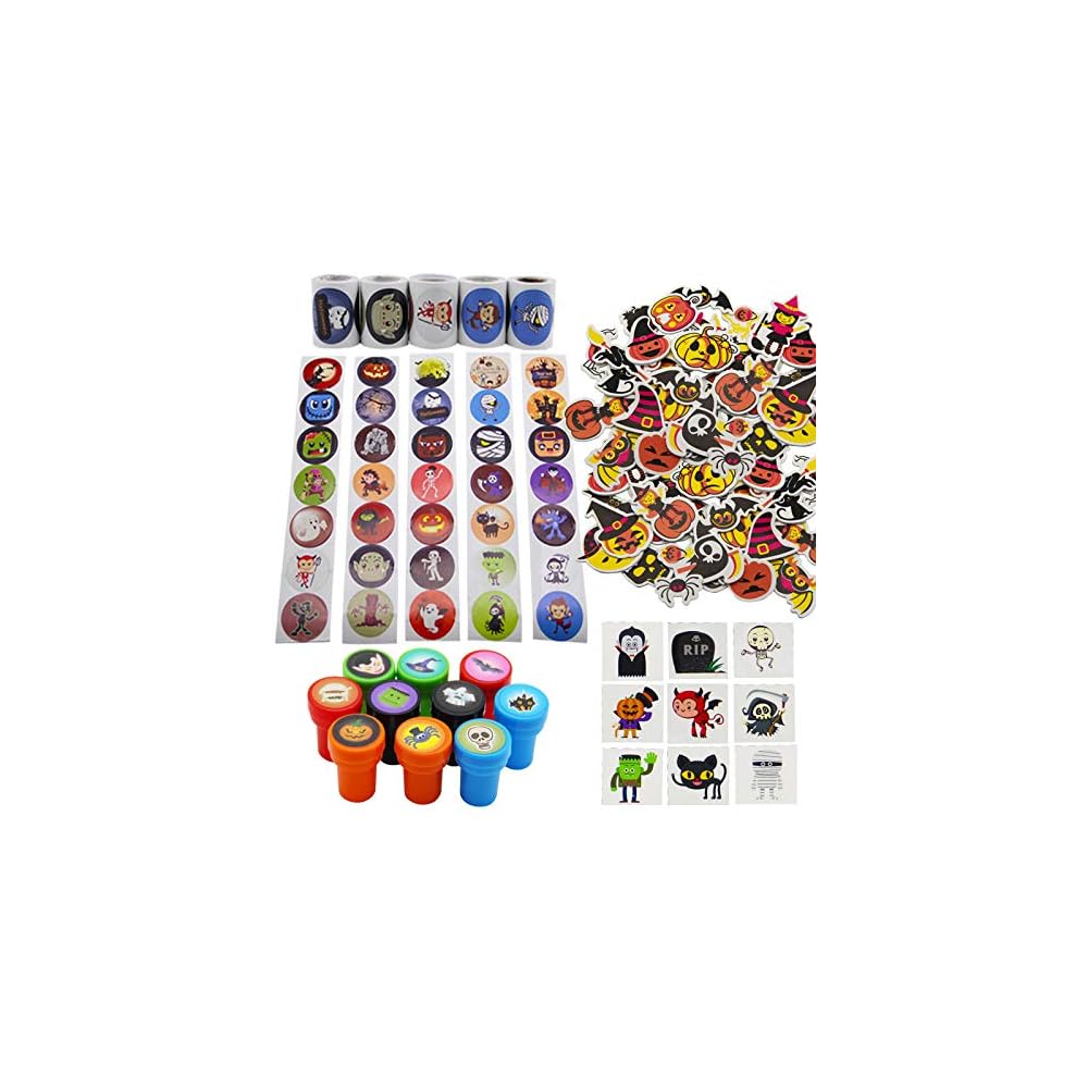 Lulu Home Halloween Stickers and Stamps for Kids, Halloween Assorted Set for Party Favors, Trick-Or-Treat Gift for Kids, 650PCS