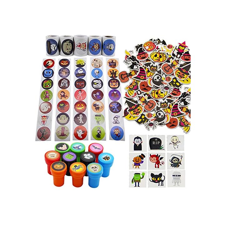 Lulu Home Halloween Stickers and Stamps for Kids, Halloween Assorted Set for Party Favors, Trick-Or-Treat Gift for Kids, 650PCS