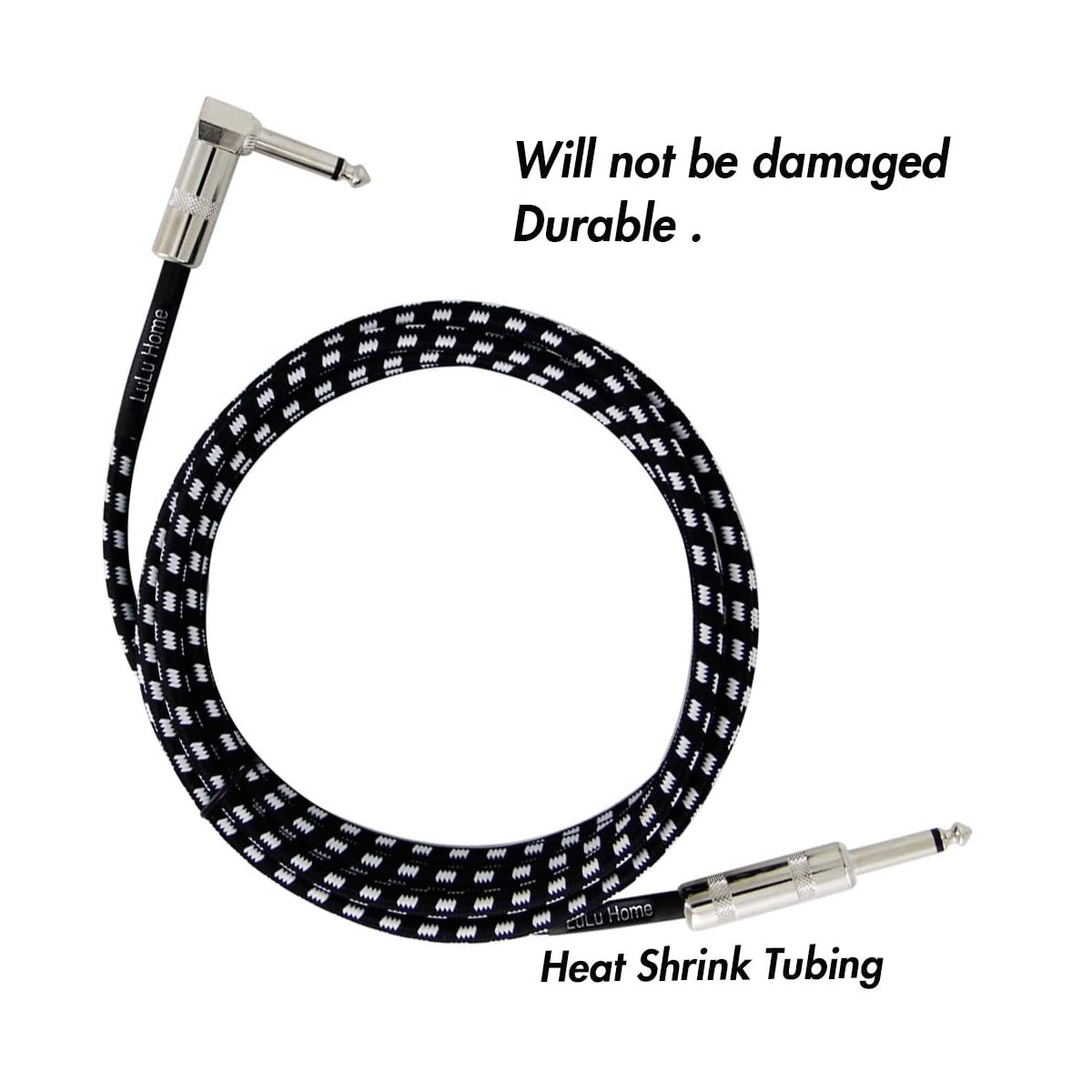 Lulu Home 10 Feet Guitar Cable, Professional Instrument Cable, Straight 1/4" TS to Right Angle 1/4" TS for Electric Guitar, Bass, Pro Audio, Black-White - imagen de detalle 2