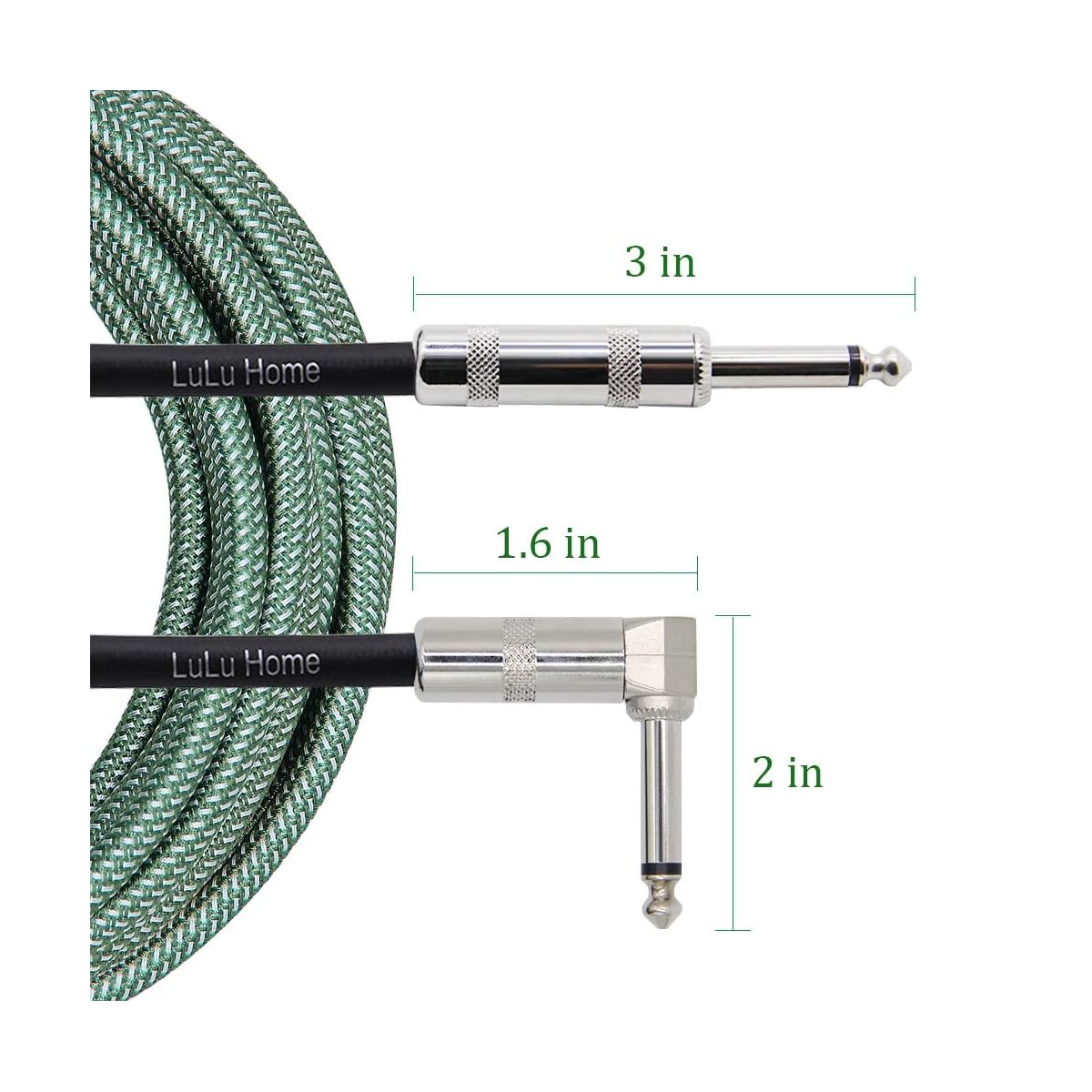 Lulu Home 10 Feet Guitar Cable, Professional Instrument Cable, Straight 1/4" TS to Right Angle 1/4" TS for Electric Guitar, Bass, Pro Audio (Green) - imagen de detalle 1