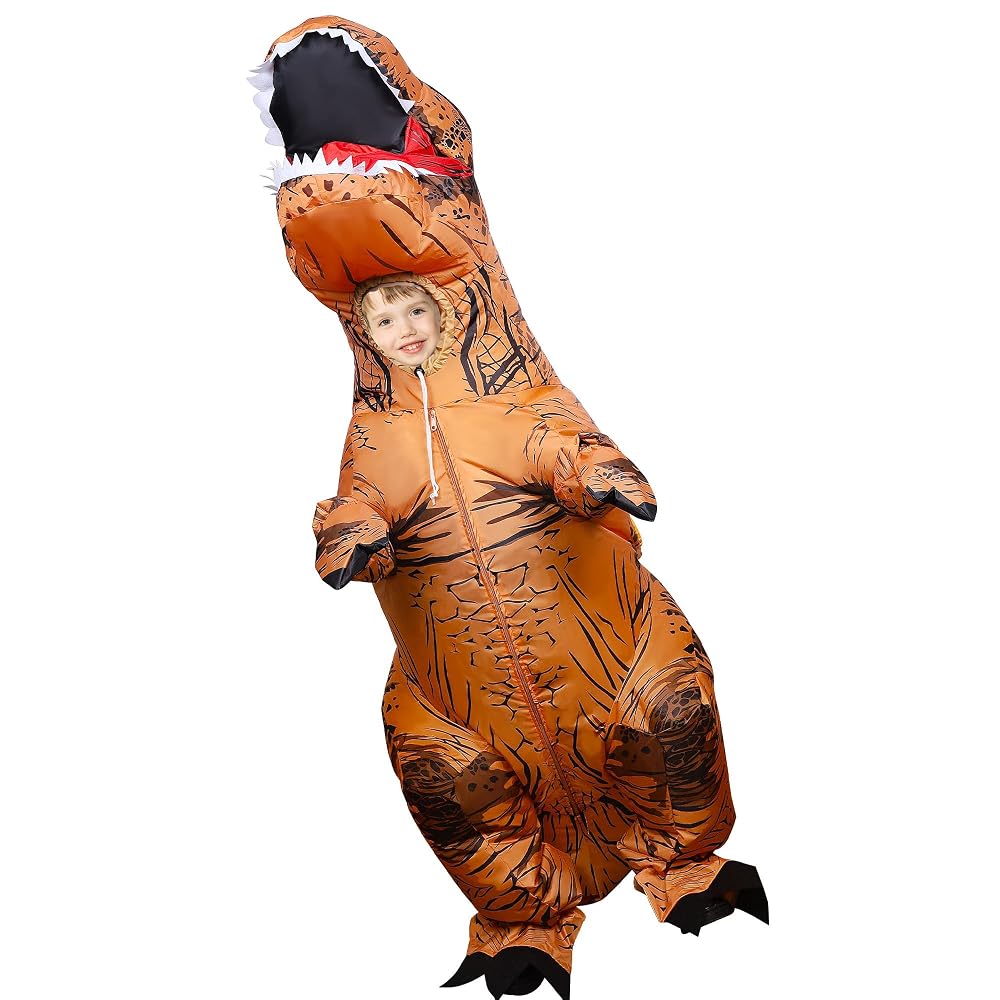 Lulu Home 5.9FT H Inflatable Dinosaur T-Rex Costume for Kids, Halloween Blow Up Fancy Dress Costume for Boys Girls Dinosaur Themed Party Trick or Treat Activity, Brown - Small