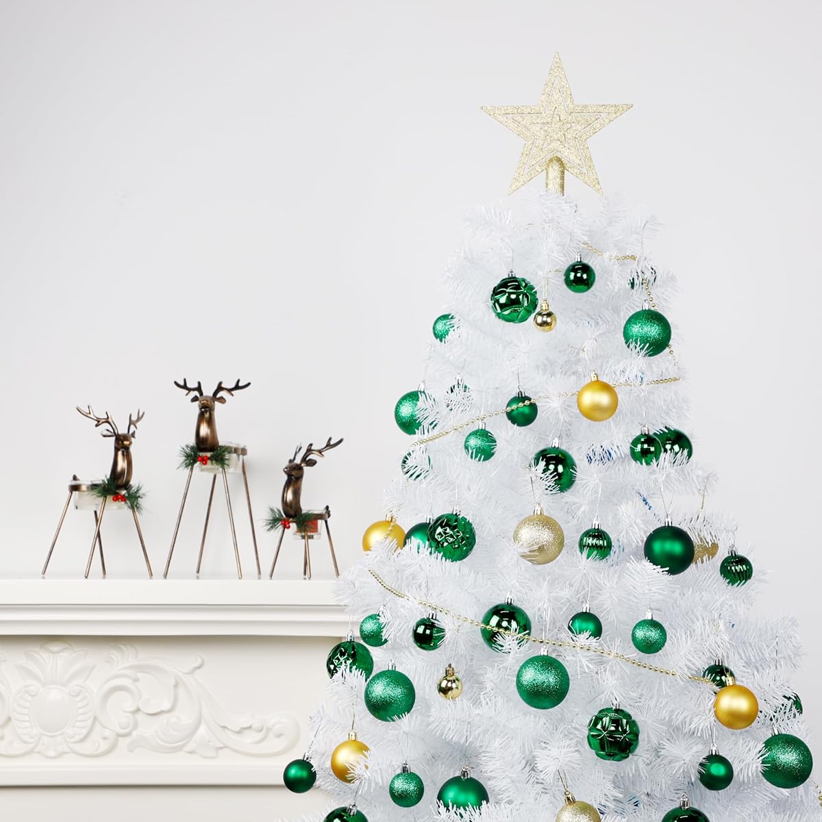 Lulu Home Christmas Ball Ornaments, 24 Ct 2.36" Pre-Strung Hanging Ornament Decorations, Xmas Shatterproof Plastic Balls for Holiday Party Wreath Garlands Trees, Light Green - imagem de detalhe 5