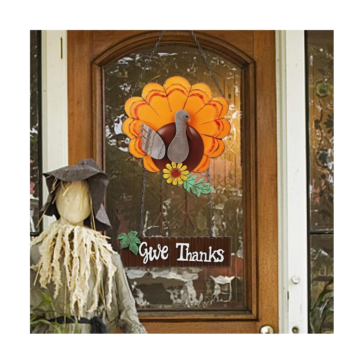 Lulu Home Thanksgiving Decoration, Metal Turkey Hanging Decor with Give Thanks Sign, Fall Front Door Welcome sign, Indoor Outdoor Durable Turkey Decorative - imagen de detalle 3