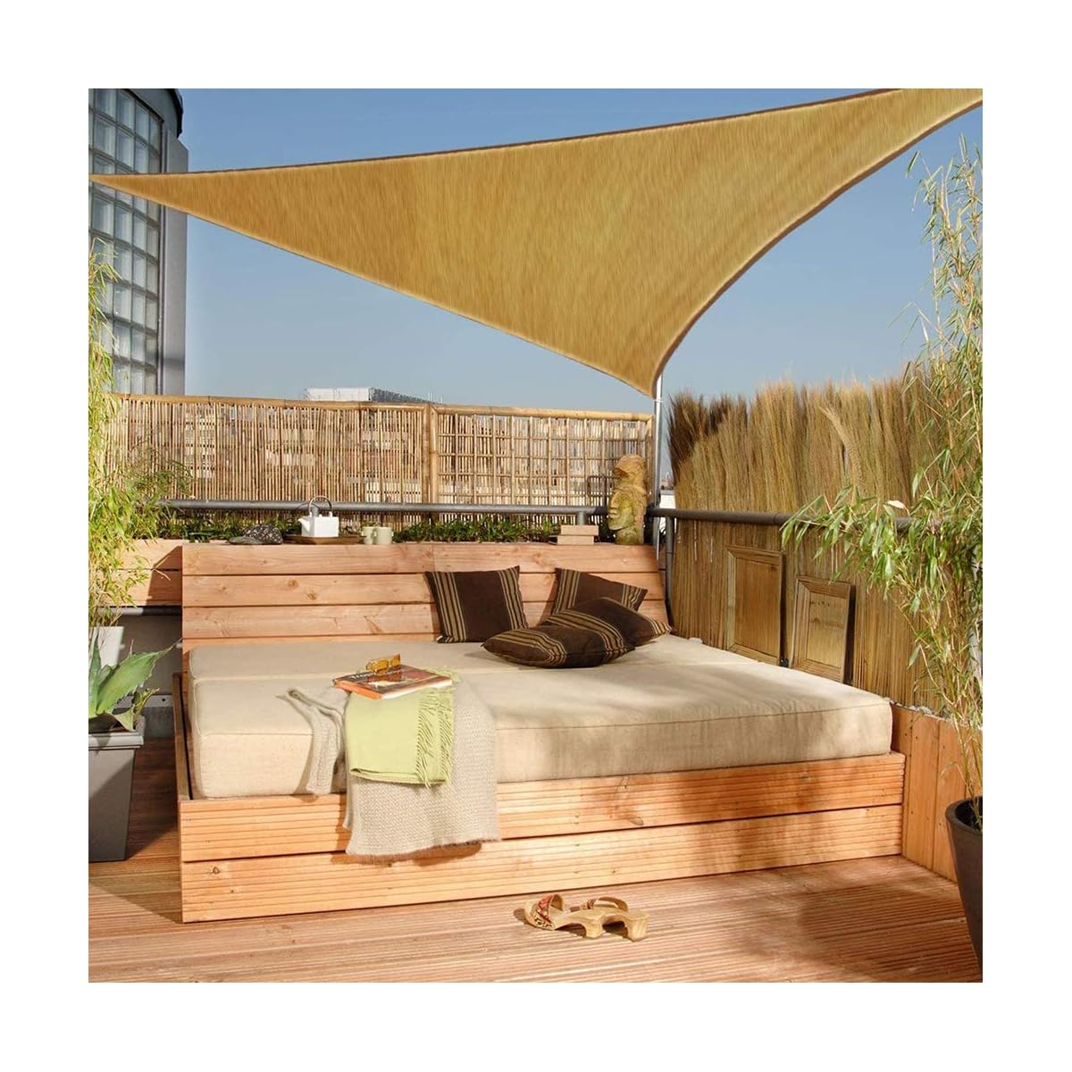 Lulu Home 8'x8'x8' Triangle Sun Shade Sail, UV Block Shade Sail, Outdoor Sun Shade Canopy for Patio Backyard Garden, Sand - imagen de detalle 6
