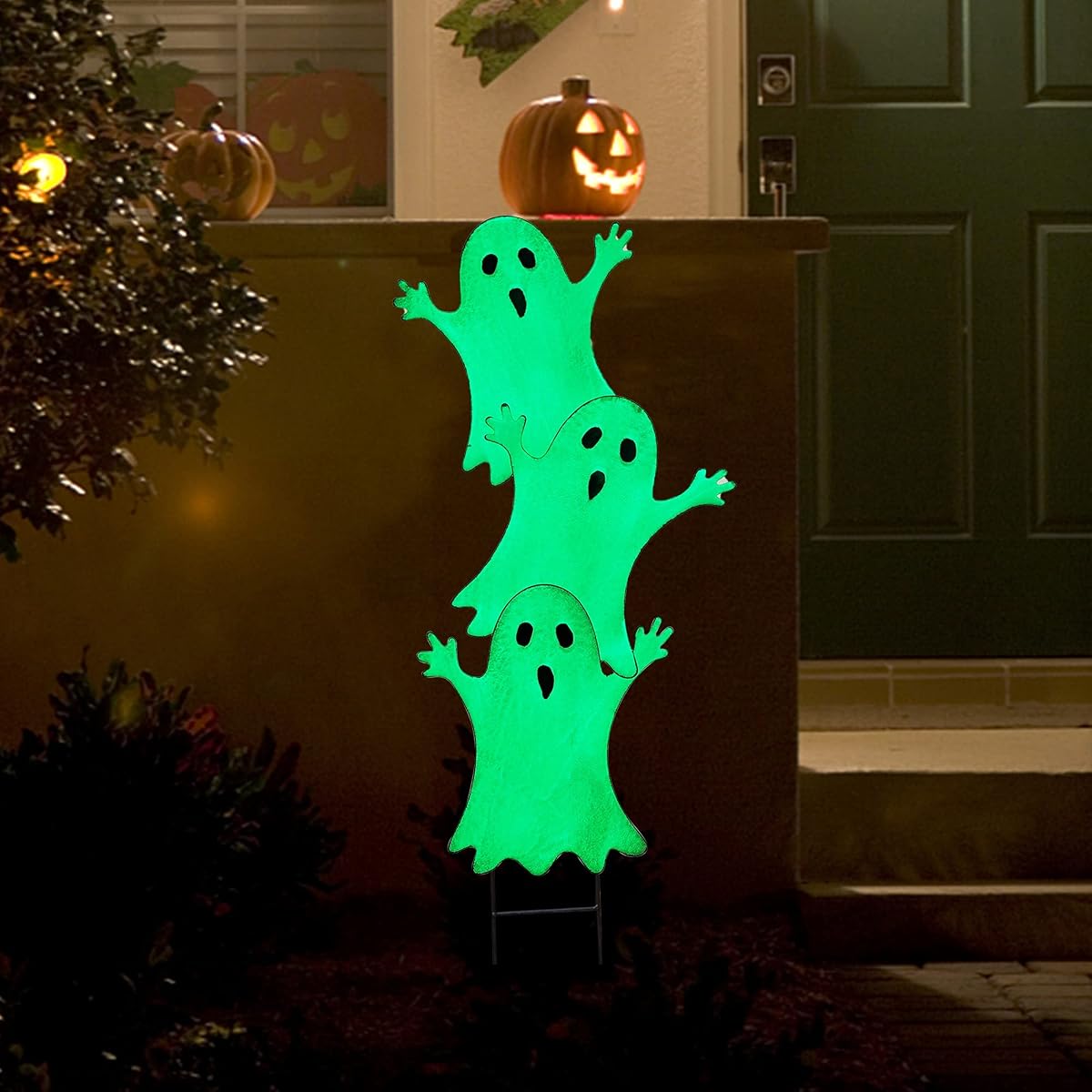 Lulu Home Halloween Yard Stake, 38.6" Glow in The Dark Metal Stacked Ghost with Green Fluorescent Layer, Halloween Yard Sign Stakes for Outdoor Front Yard Lawn Garden Decorations - imagen de detalle 6