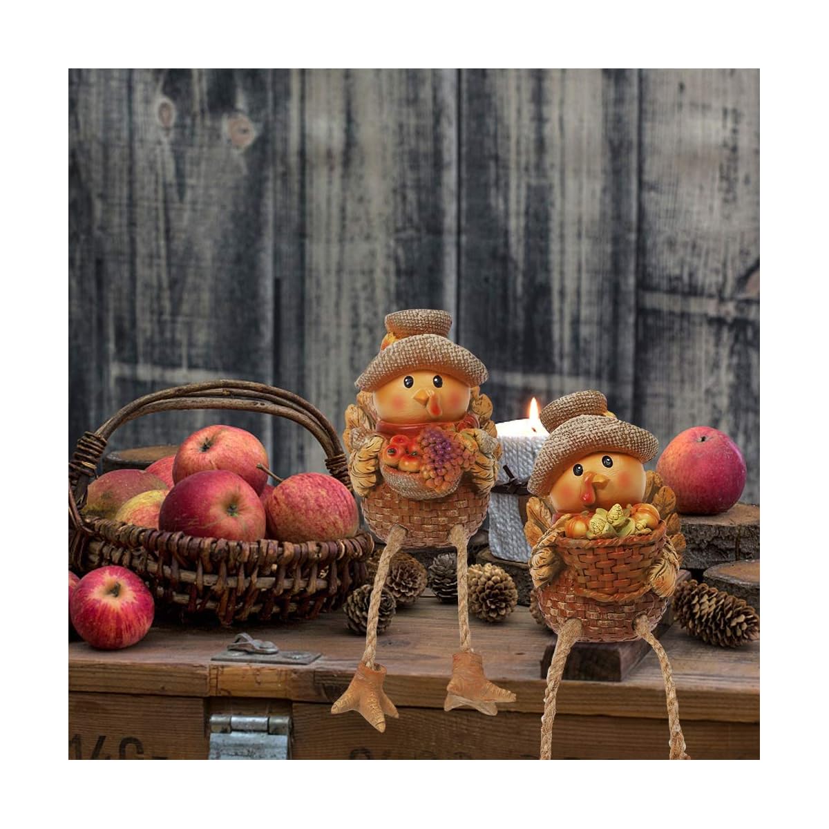 Lulu Home Thanksgiving Fireplace Decorations, Set of 2 Resin Turkey Figurine, Thanksgiving Shelf Sitters, Harvest Shelf Sitters with Dangling Legs, Fall Decor Home and Kitchen Autumn Displays - imagem de detalhe 6