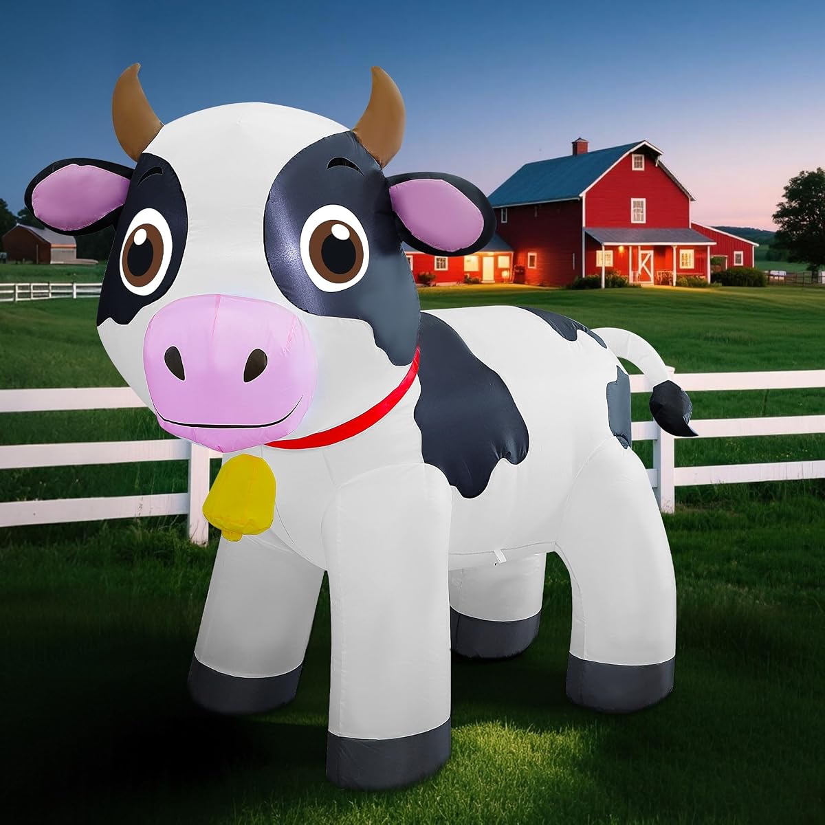 Lulu Home 6FT Inflatable Cow Decoration, Giant Blow Up Dairy Cattle with Built-in LED Lights, Air-Blown Animal Spring Summer Holiday Display for Yard Garden Lawn Indoor Outdoor Farm-Themed Party Decor - imagen de detalle 4