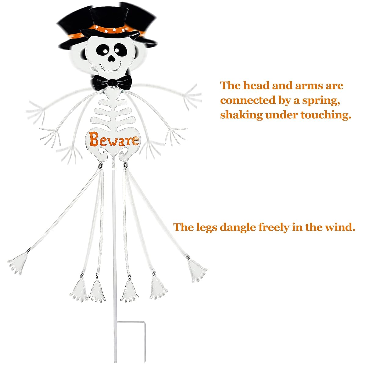 Lulu Home Halloween Yard Stake, 34.6" Metal Well Dressed Standing Skeletons, Outdoor Garden Lawn Driveway Yard Sign for Day of the Dead Halloween Decorations - imagen de detalle 6