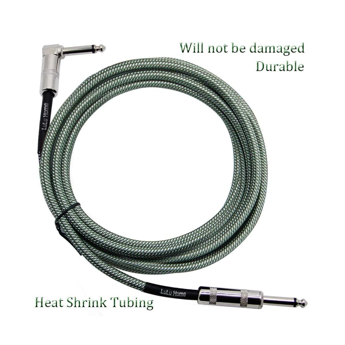 Lulu Home 10 Feet Guitar Cable, Professional Instrument Cable, Straight 1/4" TS to Right Angle 1/4" TS for Electric Guitar, Bass, Pro Audio (Green) - imagen de detalle 3