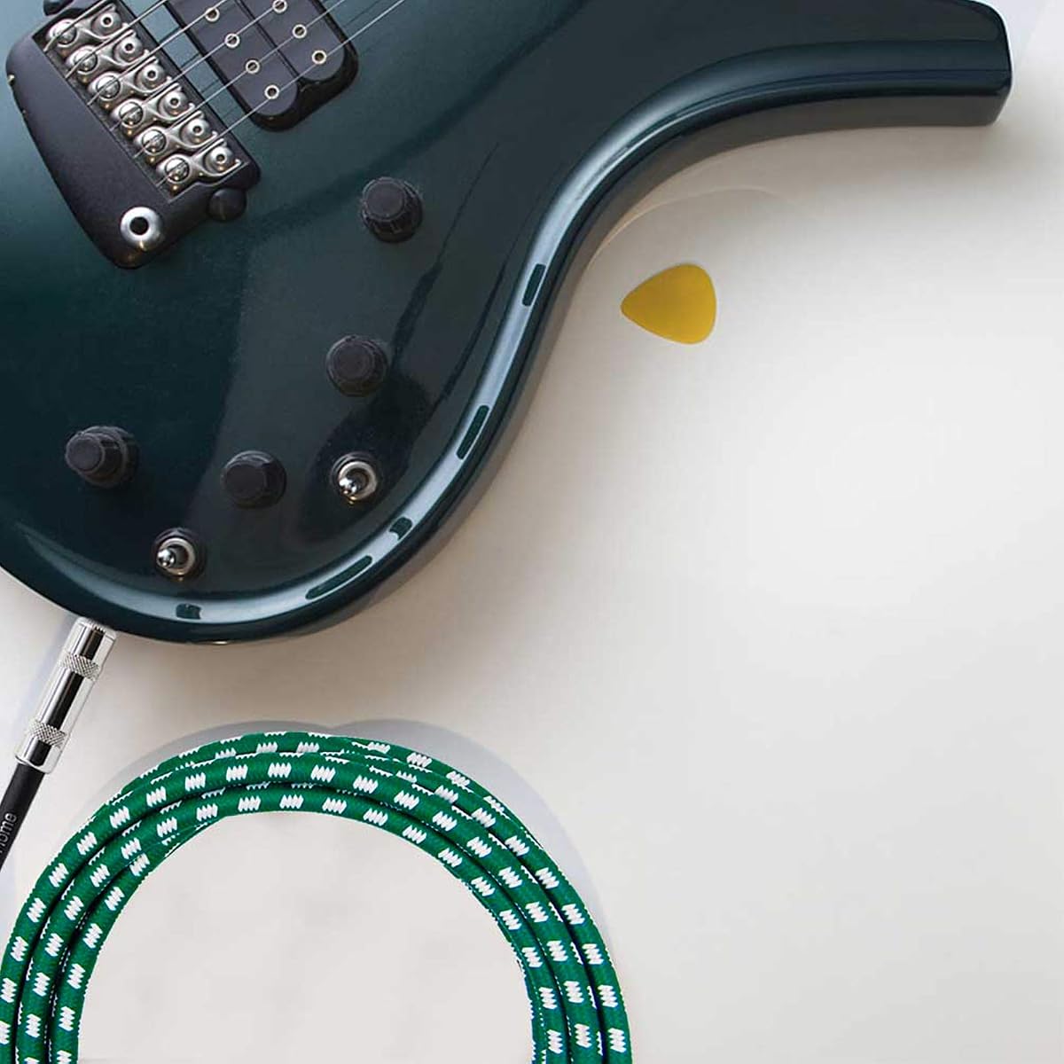 Lulu Home 10 Feet Guitar Cable, Professional Instrument Cable, Straight 1/4" TS to Right Angle 1/4" TS for Electric Guitar, Bass, Pro Audio, Green-White - imagem de detalhe 4