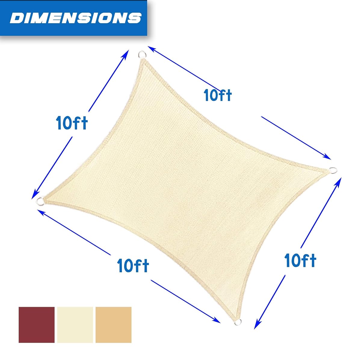 Lulu Home 10'x10' Square Sun Shade Sail, UV Block Shade Sail, Outdoor Sun Shade Canopy for Patio Backyard Garden, Cream - imagem de detalhe 1
