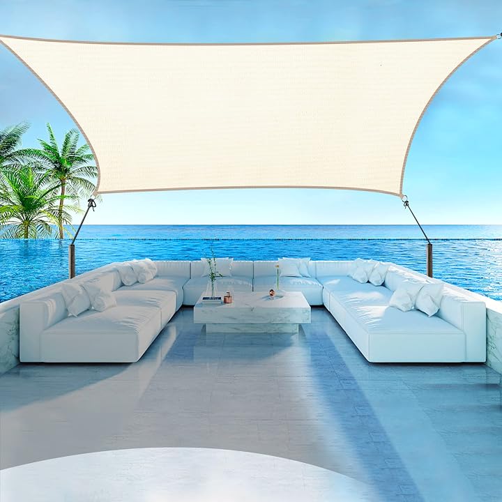 Lulu Home 10'x10' Square Sun Shade Sail, UV Block Shade Sail, Outdoor Sun Shade Canopy for Patio Backyard Garden, Cream