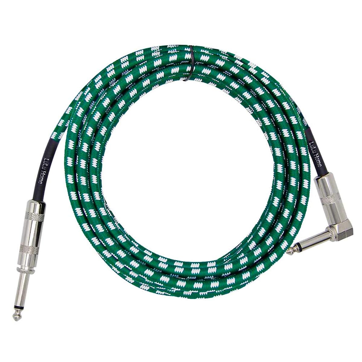 Lulu Home 20 Feet Guitar Cable, Professional Instrument Cable, Straight 1/4" TS to Right Angle 1/4" TS for Electric Guitar, Bass, Pro Audio, Green-White - imagem de detalhe 5