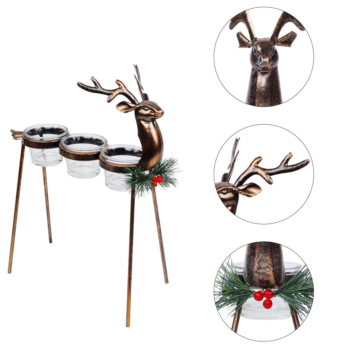 Lulu Home Set of 3 Metal Reindeer Tea Light Candle Holders, Christmas Candle Holders with 3 Sizes - 11.8" H, 10" H, 8.5" H, Christmas Reindeer Table Decoration for Holiday, Wedding, Housewarming - detail image 1